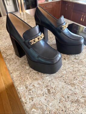 Sam Edelman Black Platform Loafers with Gold Chain